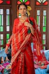 Buy_Chambray & CO._Red Silk, Linen, Cotton Embroidery, Cut Work, Rohini Striped Saree With Blouse _Online_at_Aza_Fashions