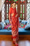 Shop_Chambray & CO._Red Silk, Linen, Cotton Embroidery, Cut Work, Rohini Striped Saree With Blouse _Online_at_Aza_Fashions