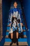 Buy_Chambray & CO._Blue Chanderi Silk, Cotton Kathy Gingham Print Shirt And Abstract Skirt Set _at_Aza_Fashions