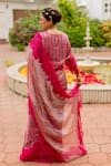 Shop_Chambray & CO._Pink Organza Embroidery Round Neck Leela Motif Saree And Blouse Set _at_Aza_Fashions