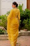Shop_Chambray & CO._Yellow Tencel, Chanderi Silk, Tulle, Cotton Nirvi Leaves Saree And Blouse Set _at_Aza_Fashions