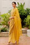 Chambray & CO._Yellow Tencel, Chanderi Silk, Tulle, Cotton Nirvi Leaves Saree And Blouse Set _Online_at_Aza_Fashions