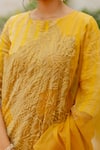 Shop_Chambray & CO._Yellow Tencel, Chanderi Silk, Tulle, Cotton Nirvi Leaves Saree And Blouse Set _Online_at_Aza_Fashions