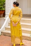 Shop_Chambray & CO._Yellow Chanderi, Tissue, Cotton, Silk Applique Alicia Striped Shirt And Skirt Set _at_Aza_Fashions