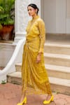 Buy_Chambray & CO._Yellow Chanderi, Tissue, Cotton, Silk Applique Alicia Striped Shirt And Skirt Set _Online_at_Aza_Fashions