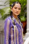 Chambray & CO._Purple Chanderi, Tissue, Linen, Silk Akshara Striped Blazer And Draped Skirt Set _Online_at_Aza_Fashions
