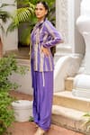Buy_Chambray & CO._Purple Chanderi, Tissue, Linen, Silk Akshara Striped Blazer And Draped Skirt Set _Online_at_Aza_Fashions