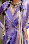 Shop_Chambray & CO._Purple Chanderi, Tissue, Linen, Silk Akshara Striped Blazer And Draped Skirt Set _Online_at_Aza_Fashions