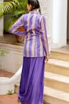 Shop_Chambray & CO._Purple Chanderi, Tissue, Linen, Silk Akshara Striped Blazer And Draped Skirt Set _at_Aza_Fashions