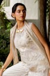 Buy_Chambray & CO._Ivory Organza, Silk, Brocade Embroidery Open Neck, Gouri Overlay And Pant Set _Online_at_Aza_Fashions