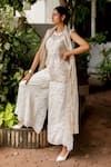 Buy_Chambray & CO._Ivory Organza, Silk, Brocade Embroidery Open Neck, Gouri Overlay And Pant Set _at_Aza_Fashions