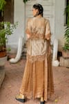 Shop_Chambray & CO._Brown Silk, Tissue, Chanderi Sweetheart Ritvi Striped Dress With Lace Trim Cape _at_Aza_Fashions