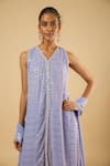Buy_Dori & CO._Lavender Georgette, Cotton Sequins, Embroidery V-neck Kurta Set _Online_at_Aza_Fashions