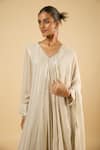 Dori & CO._Off White Georgette, Satin Sequins, Embroidery V-neck Kurta Set _Online_at_Aza_Fashions