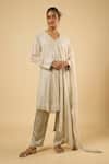 Buy_Dori & CO._Off White Georgette, Satin Sequins, Embroidery V-neck Kurta Set _at_Aza_Fashions