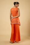 Shop_Dori & CO._Orange Georgette, Satin Embroidery, Mirrors, Sequins, Pearls Tunic Sharara Set _at_Aza_Fashions