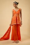Buy_Dori & CO._Orange Georgette, Satin Embroidery, Mirrors, Sequins, Pearls Tunic Sharara Set _Online_at_Aza_Fashions
