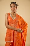 Shop_Dori & CO._Orange Georgette, Satin Embroidery, Mirrors, Sequins, Pearls Tunic Sharara Set _Online_at_Aza_Fashions
