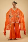 Buy_Dori & CO._Orange Georgette, Satin Embroidery, Mirrors, Sequins, Pearls Tunic Sharara Set _at_Aza_Fashions