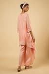 Shop_Dori & CO._Peach Georgette, Satin Sequins, Embroidery V-neck Kaftan Kurta And Pant Set _at_Aza_Fashions