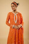 Dori & CO._Orange Georgette, Cotton Embroidery, Sequins, Pearls Keyhole Floral Kurta Set _Online_at_Aza_Fashions