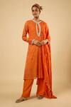 Buy_Dori & CO._Orange Georgette, Cotton Embroidery, Sequins, Pearls Keyhole Floral Kurta Set _at_Aza_Fashions