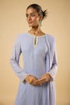 Buy_Dori & CO._Lavender Georgette, Satin Embroidery, Sequins, Piping Split V-neck Kurta Set _Online_at_Aza_Fashions