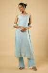Buy_Dori & CO._Sky Blue Georgette, Cotton Sequins, Metallic Thread, Pearls, Striped Kurta Set _at_Aza_Fashions