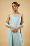 Buy_Dori & CO._Sky Blue Georgette, Cotton Sequins, Metallic Thread, Pearls, Striped Kurta Set _Online_at_Aza_Fashions