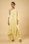 Buy_Dori & CO._Yellow Georgette, Satin Sequins, Embroidery One Shoulder Kurta With Pant _at_Aza_Fashions