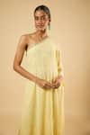 Buy_Dori & CO._Yellow Georgette, Satin Sequins, Embroidery One Shoulder Kurta With Pant _Online_at_Aza_Fashions