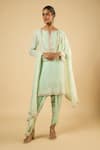 Buy_Dori & CO._Mint Georgette, Satin Embroidery, Mirrors, Gota Patti, Kurta And Dhoti Pant Set _at_Aza_Fashions