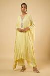 Buy_Dori & CO._Yellow Georgette, Satin Sequins, Embroidery Embellished Kaftan And Pant Set  _at_Aza_Fashions