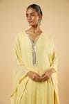 Buy_Dori & CO._Yellow Georgette, Satin Sequins, Embroidery Embellished Kaftan And Pant Set  _Online_at_Aza_Fashions