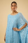 Buy_Dori & CO._Aqua Georgette, Satin Embroidery, Mirrors, Sequins, Kaftan And Dhoti Pant Set _Online_at_Aza_Fashions