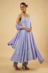 Dori & CO._Lavender Georgette, Satin Mirrors, Embroidery, Sequins, Piping Anarkali Set _at_Aza_Fashions