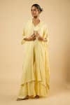 Buy_Dori & CO._Yellow Satin, Georgette Tassels, Sequins Embroidered Kaftan Jacket And Pant Set _at_Aza_Fashions