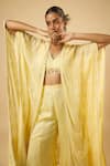 Dori & CO._Yellow Satin, Georgette Tassels, Sequins Embroidered Kaftan Jacket And Pant Set _at_Aza_Fashions