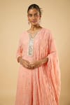 Dori & CO. Peach Georgette, Satin Mirrors, Embroidery V-neck Kurta And Dhoti Pant Set Online at Aza Fashions Dori & CO._Peach Georgette, Satin Mirrors, Embroidery V-neck Kurta And Dhoti Pant Set _Online_at_Aza_Fashions