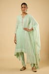 Buy_Dori & CO._Mint Georgette, Satin Sequins, Zari, Pearls, Embroidery, Kurta And Dhoti Pant Set _at_Aza_Fashions