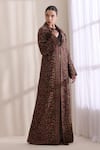 Buy_Dusala_Brown Cashmere, Wool Collared, V-neck Cora Kani Woven Long Jacket 