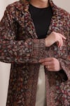 Shop_Dusala_Brown Cashmere, Wool Collared, V-neck Cora Kani Woven Long Jacket 