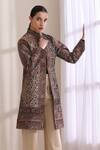 Buy_Dusala_Beige Cashmere, Wool Embroidery High Neck, Mandarin Anna Kani Vintage Jacket _at_Aza_Fashions