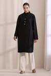 Buy_Dusala_Black Wool Mandarin Collar Madeline Plain Jacket _Online_at_Aza_Fashions