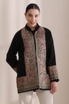 Buy_Dusala_Black Cashmere, Wool Embroidery Mandarin Collar Sarah Jacket _at_Aza_Fashions