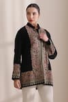 Dusala_Black Cashmere, Wool Embroidery Mandarin Collar Sarah Jacket _Online_at_Aza_Fashions