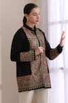 Dusala_Black Cashmere, Wool Embroidery Mandarin Collar Sarah Jacket _at_Aza_Fashions