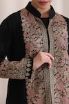 Buy_Dusala_Black Cashmere, Wool Embroidery Mandarin Collar Sarah Jacket 
