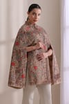 Shop_Dusala_Brown High Neck Gulab Embroidered Cape _Online_at_Aza_Fashions