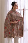 Dusala_Brown High Neck Gulab Embroidered Cape _at_Aza_Fashions
